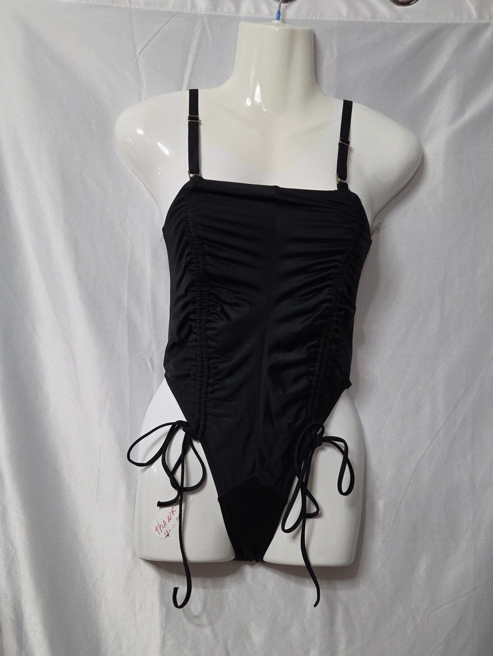 Black Adjustable Ruched One-Piece Swimsuit [1753]